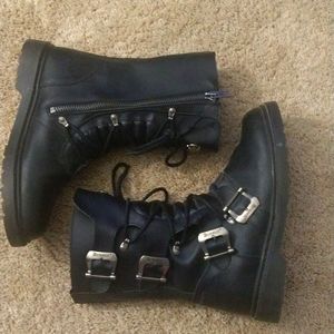 Demonia Goth Combat Biker Boots Black Matte